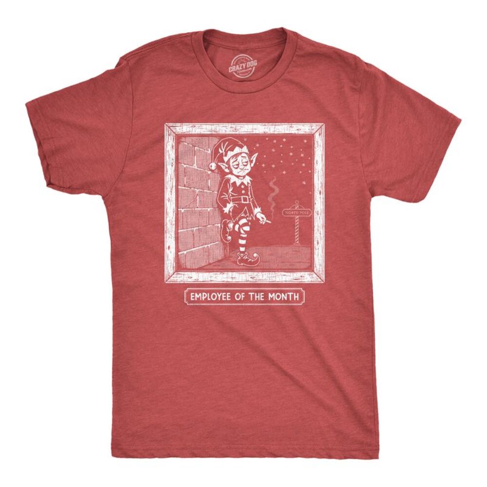 Mens Funny T Shirts Employee Of The Month Santas Elf Tee For Men